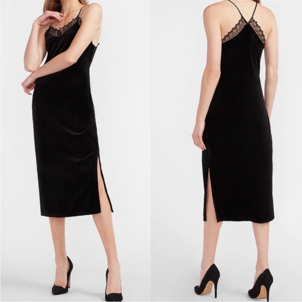 Express Black Velvet Lace Detail Dress